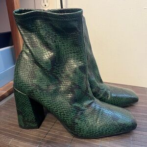 Franco Sarto Green Snake Bootie Square Toe